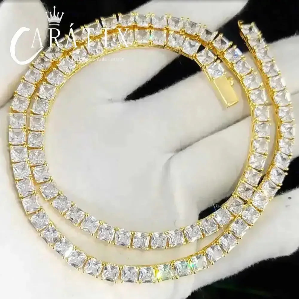 CARÁTIX Square 5A CZ Tennis Chain Necklace – Luxury Inlaid Simplicity Jewelry for Women - CaratixJewelry